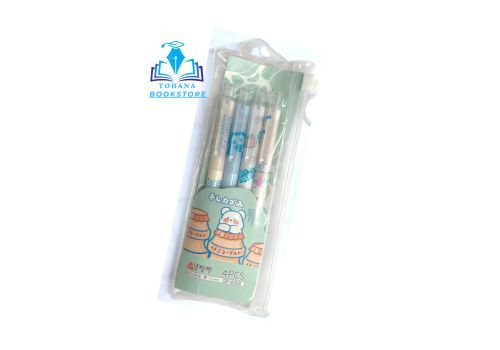 Set 4 Bút Bi Mực Đen Nhanh Khô Ngòi 0.5mm Họa Tiết Hoạt Hình Cute Dễ Thương